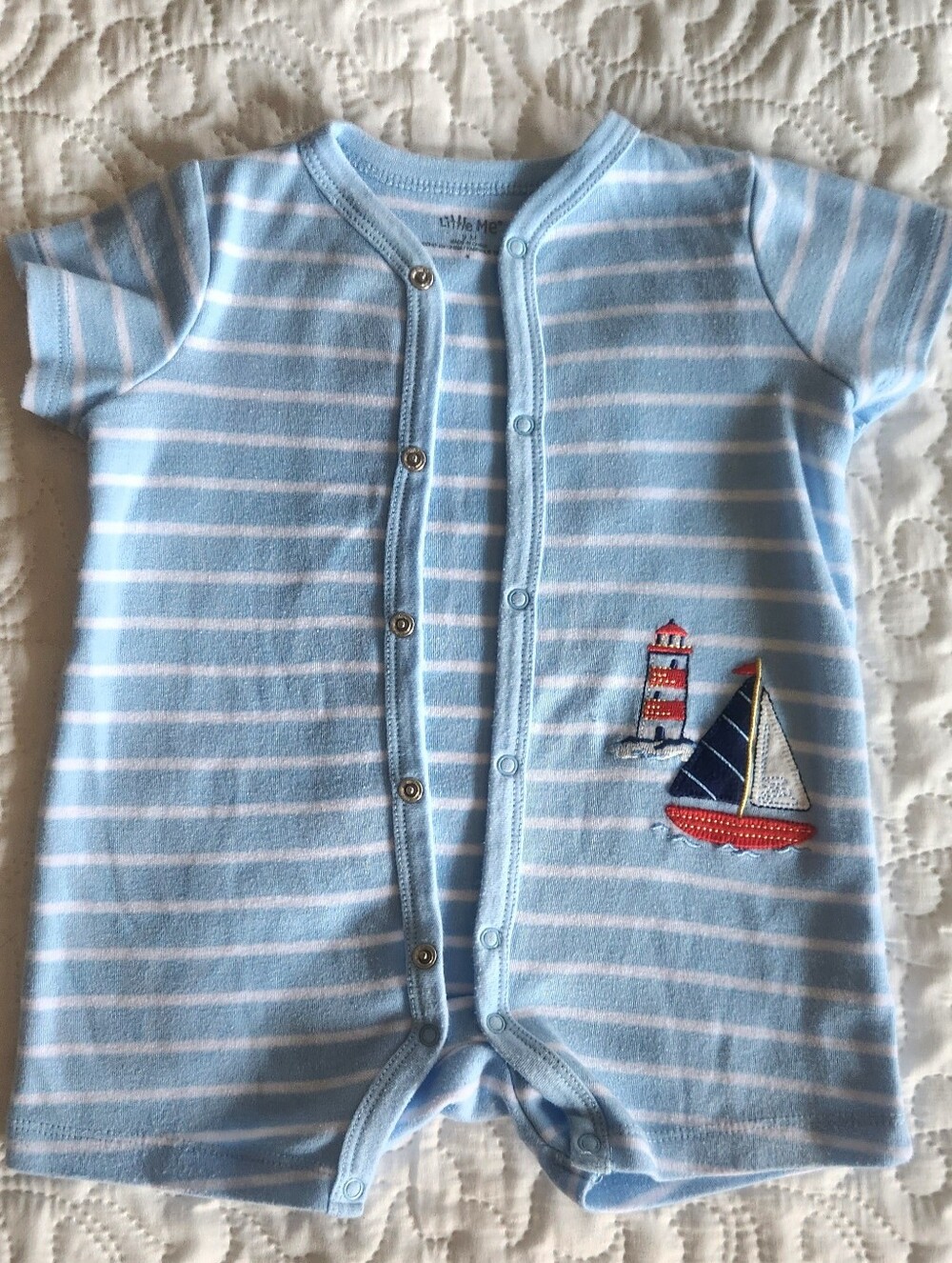 Little Me Light Blue & White Striped Sailboat Footie